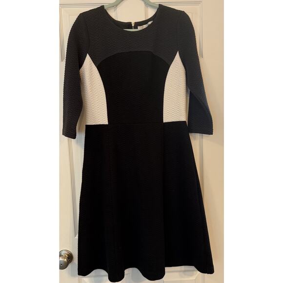 Boden Ottoman Dress Sz 10R Black White Gray Colorblock Textured Career Neutral - Picture 1 of 15